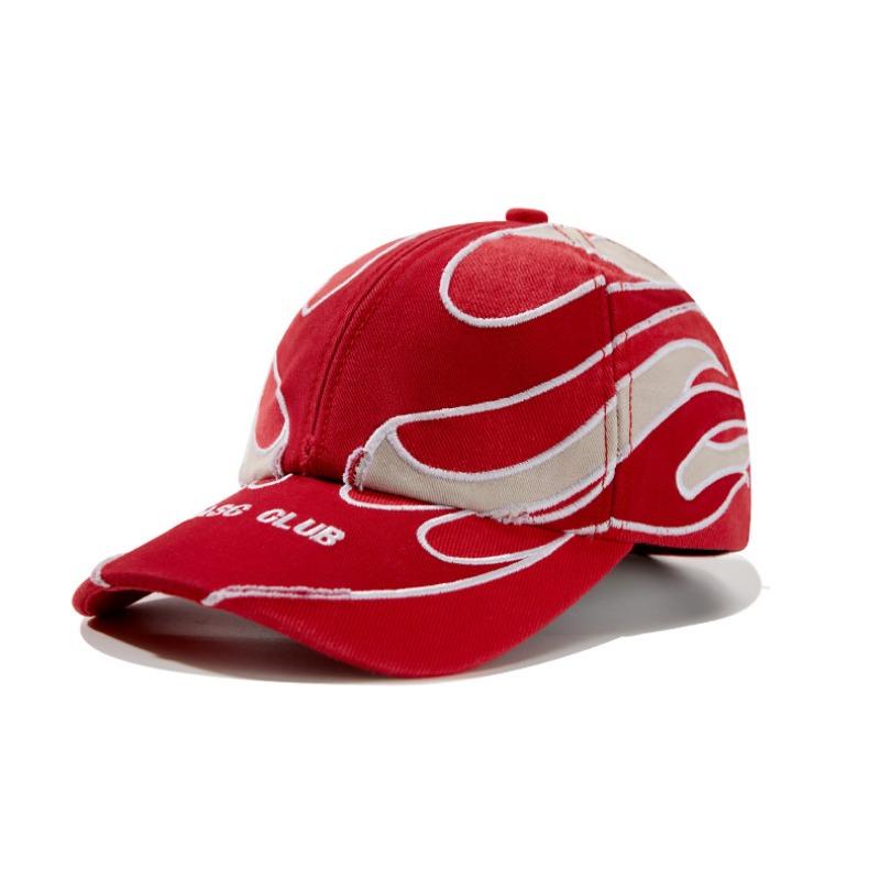 Street Trendy Brand Big Head Circumference Baseball Cap Contrasting Color Flame Splicing Washed Embroidery Hip Hop Sunshade Cap