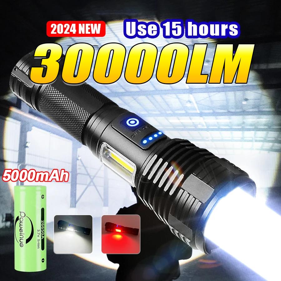 НОВЫЙ мощный светодиодный фонарь 5000 мАч, фонарик COB, перезаряжаемый фонарик для кемпинга, рыбалки, аварийный фонарь