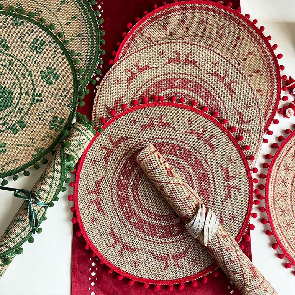 Cotton Linen Woven Placemat Heat Insulation Tableware Mats Vintage Retro Decorative Mat  Home