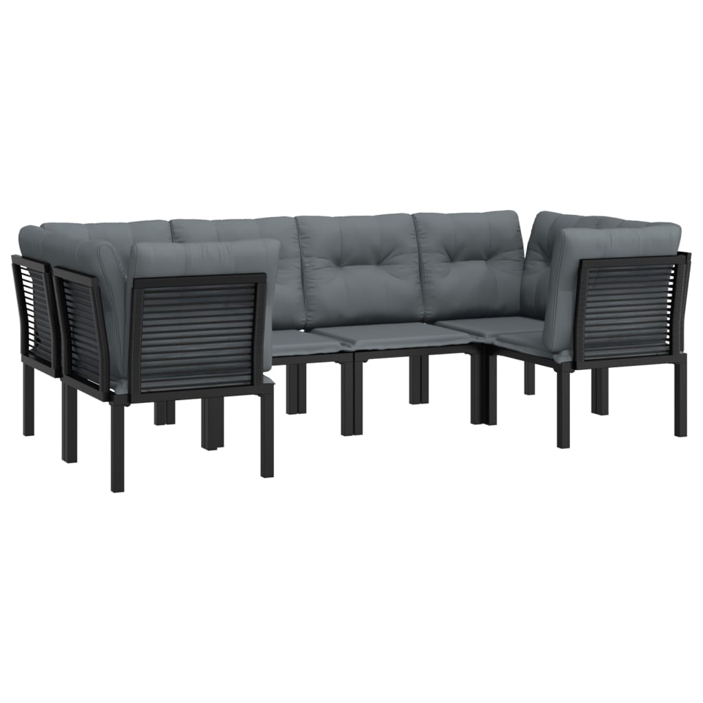 6 Piece Garden Lounge Set in Black and Gray Poly Rattan