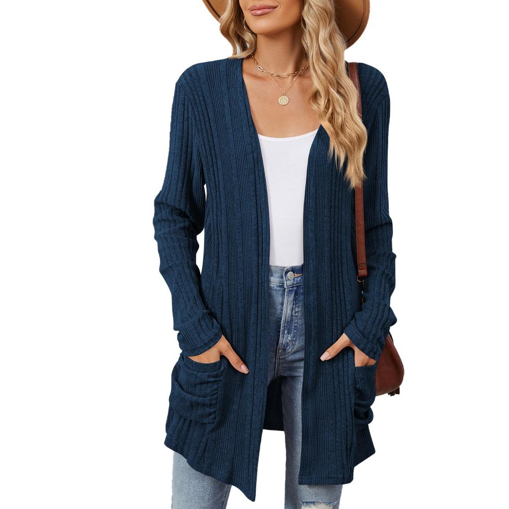 Cardigans - Fall Winter Women's Solid Brushed Pocket Long Sleeve Cardigan Coat Casual Outerwear Top