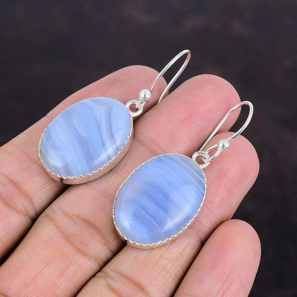 Blue Lace Agate Earrings 925 Sterling Silver Earrings Genuine Gemstone Earring Handmade Jewelry Earring For Mom Unique Earring Gifts For Her