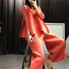 Woman Casual Style Solid Round Collar Pullover T Shirt + Wide Leg Pants High Elastic Suit