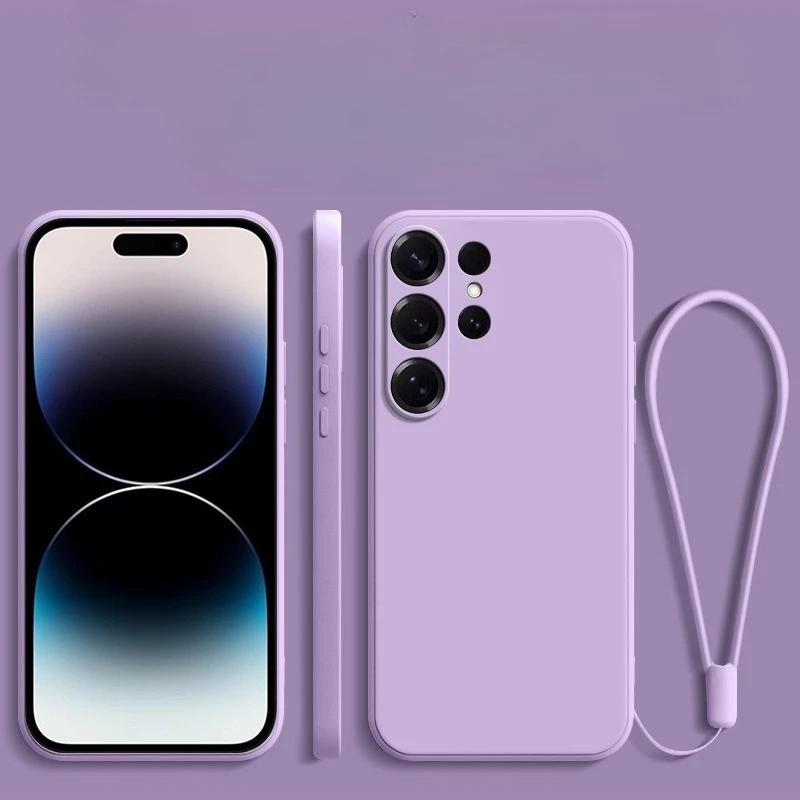 Оригинальный чехол из мягкого жидкого силикона с ремешком для Samsung Galaxy S26 S25 Edge S24 S23 S22 S21 FE Ultra Plus, ударопрочный