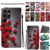 Чехол-книжка из искусственной кожи ручной работы для Samsung Galaxy S25 Ultra (SM-S938B)- Противоскользящий ударопрочный чехол с ремешком на запястье и дизайнами в виде сердец/роз и кошек