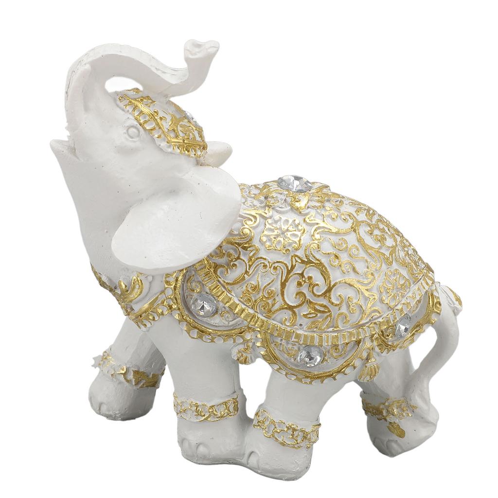 Elephant Statue White Resin Cute Lucky Elephant Sculpture for Entryway Bookshelf Computer Desk Home