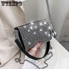 Casual Versatile Luxury Bright Diamond Shoulder Bag Women PU Leather Crossbody Bag Fashion Chains Messenger Handbag Elegant Armpit Pouch