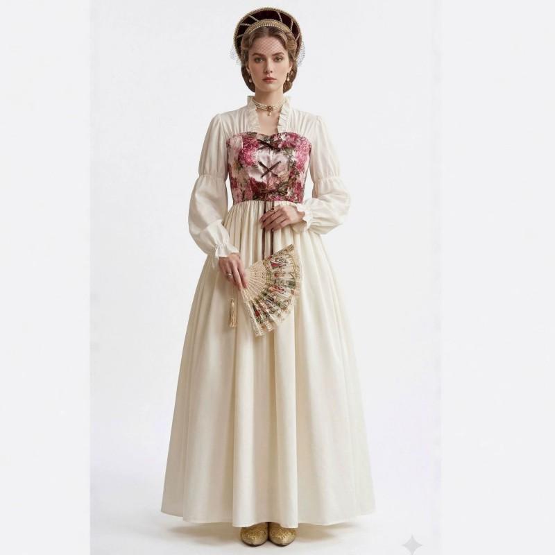 Medieval Vintage Long Dress Women European Court Style Stage Performance Costume S-XXL