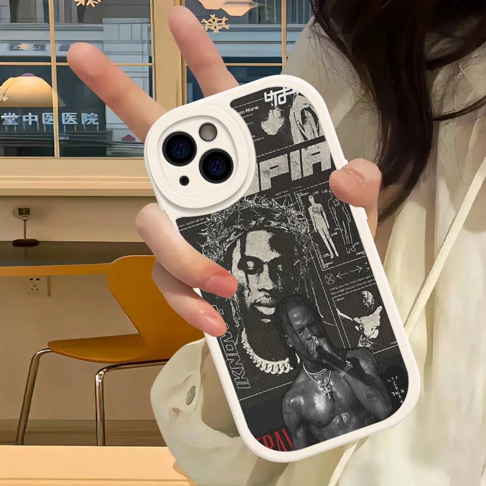 Чехол для телефона из кожи с изображением Трэвиса Скотта для iPhone 16 15 14 13 12 11 Pro Max Plus