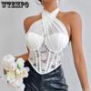 Lace Mesh Yarn Cross Necked Top Diamond Shaped Fish Bone Small Vest Party Girl Summer Women's Top