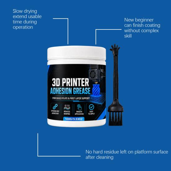 Print Bed Coating 3D Printer Adhesion Paste, Anti-Warping Excellent Build Plate Glue Grease, Reliable Filament Bonding on Printing Surfaces Paste