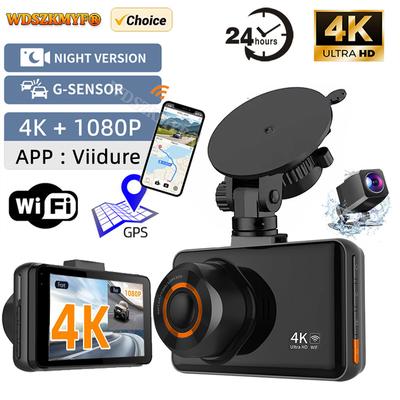 4K Автомобильный видеорегистратор WIFI GPS Видеорегистратор для автомобиля UHD Автомобильный видеорегистратор Двойная камера переднего и заднего вида Круглосуточный мониторинг парка Черный ящик