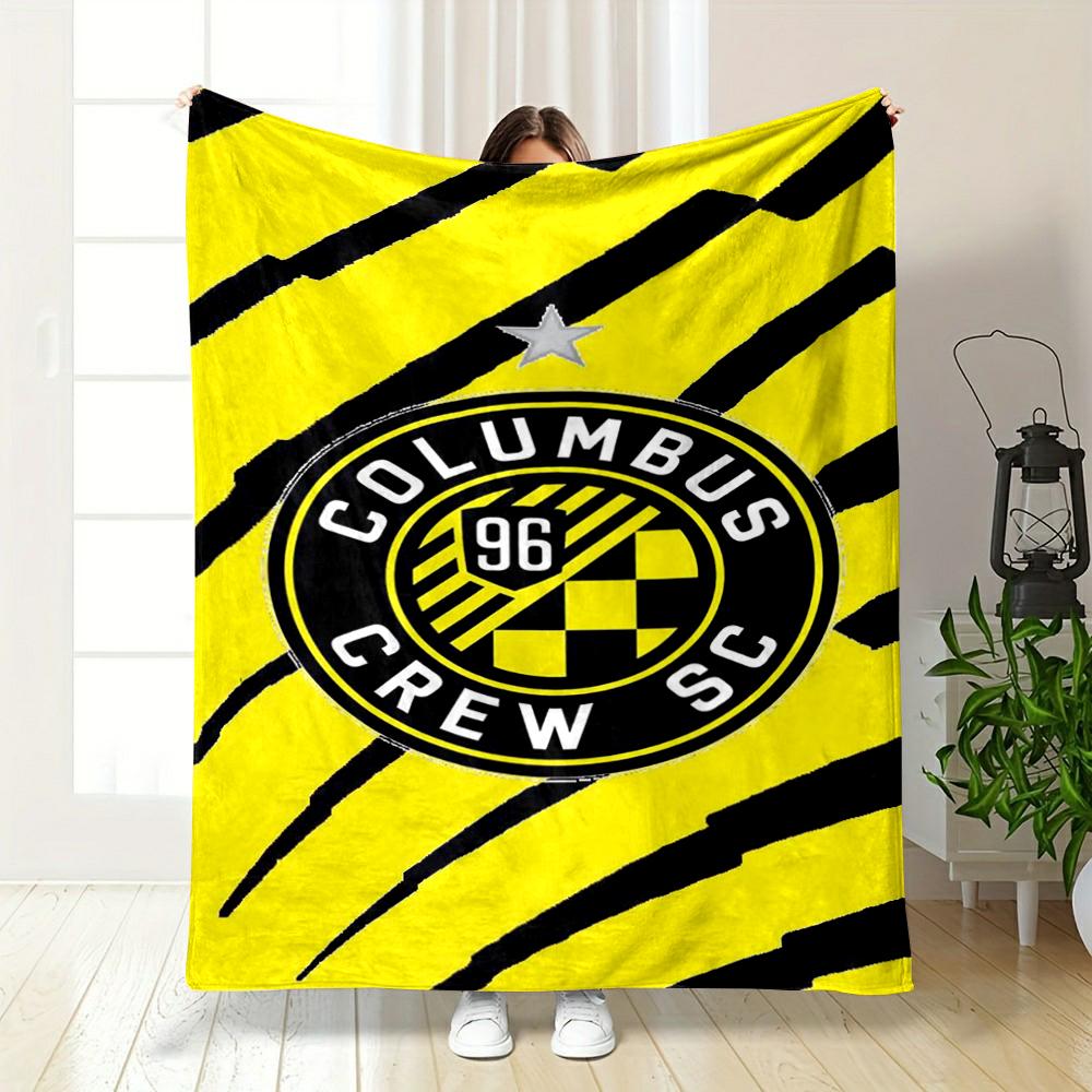 Yellow Stripes with Crest Design printed Flannel blanket for bedroom, living room, sofa, and nap