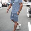 Men's Large Size Suit 2 Piece Set Summer Sportswear Suit with Drawstring and Pockets Casual Sports Short Sleeve Suit