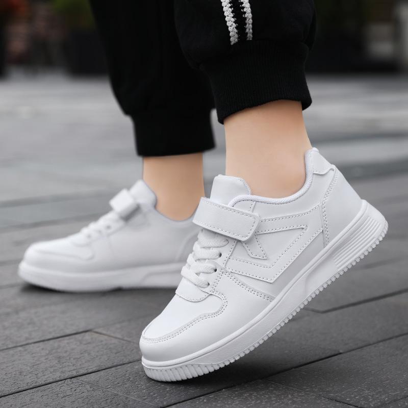 Children's campus white sneakers, waterproof leather upper, casual shoes for older children, unisex, white athletic shoes, shoe mold
