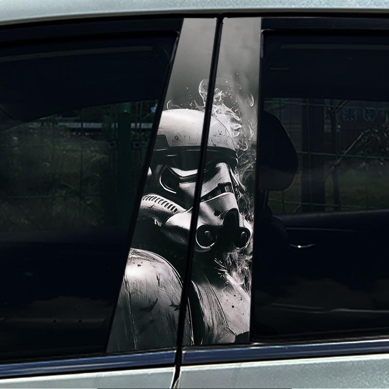 2Pcs Soldier Stormtrooper Car B Pillar Decal Anti-Scratch Waterproof Auto Window Middle Column Protector Sticker