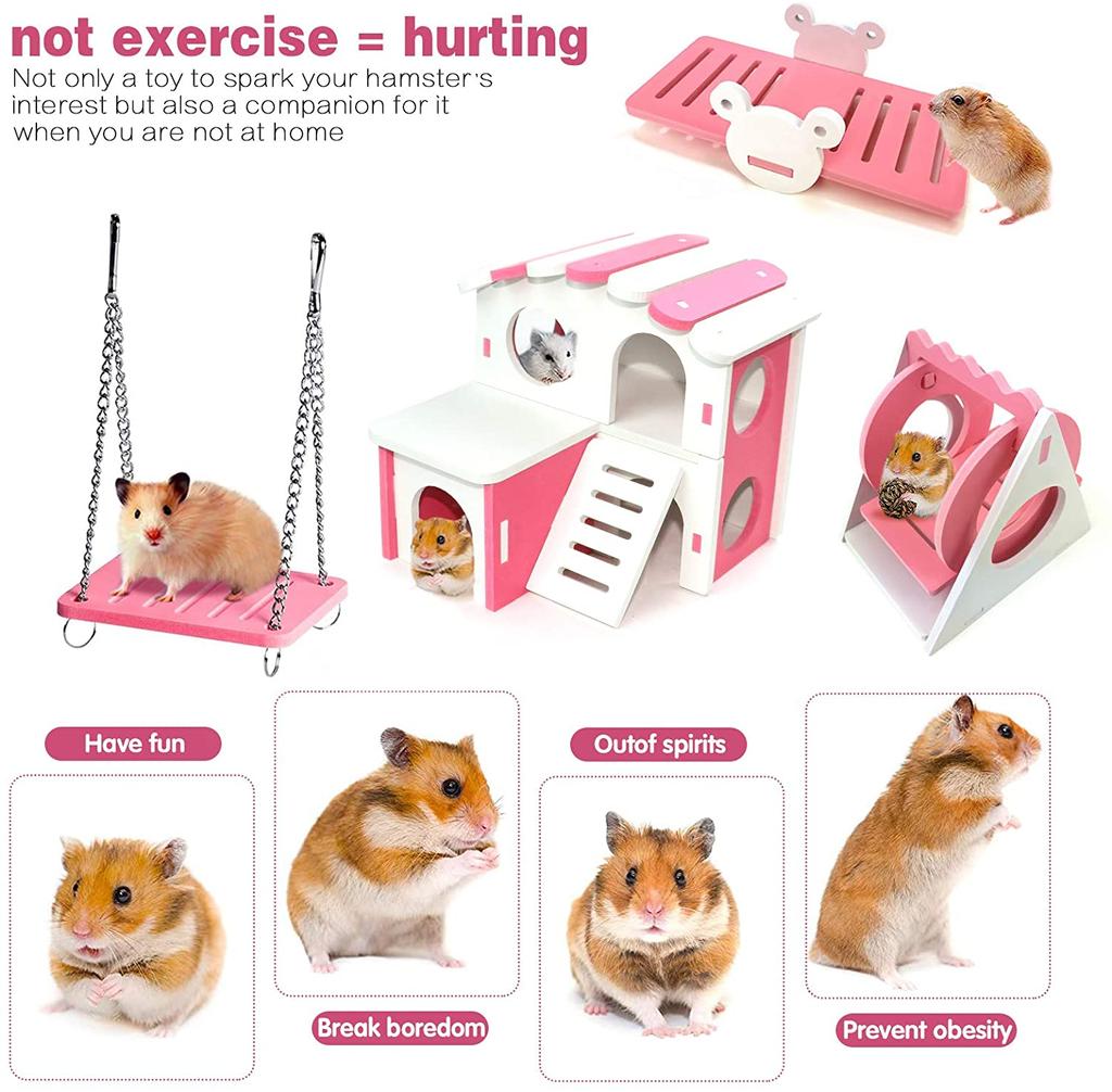 DIY Triangle Swing Small Animals Wooden Hamster House Hanging Swing Play Toys Set