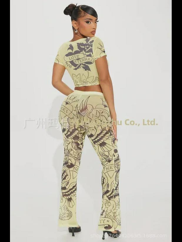 Летний повседневный костюм с коротким рукавом и принтом 2024 г.