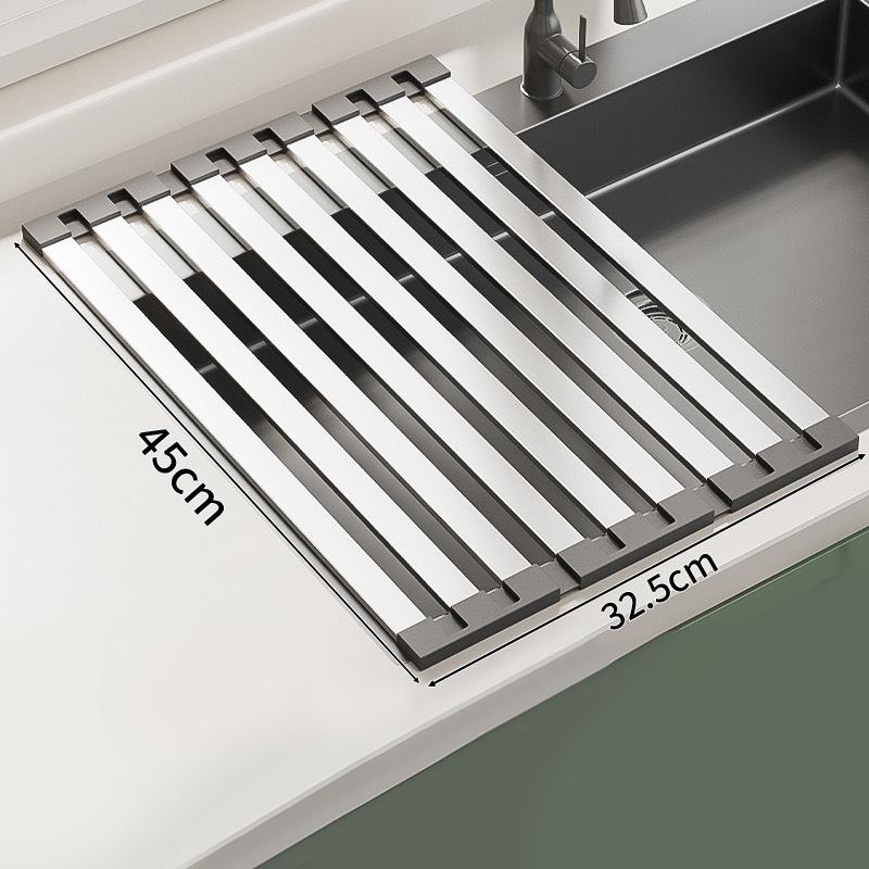 Adjustable Stainless Steel Kitchen Sink Drain Basket Foldable Retractable Rack for Vegetable Dish and Fruit Drying
