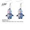 Acrylic Hangtag Earrings 1 Pair Cute Christmas Snowman Dangle Drop Earrings, Striped Design Hook Winter Holiday Party Jewelry for Women Anti-rust Ear