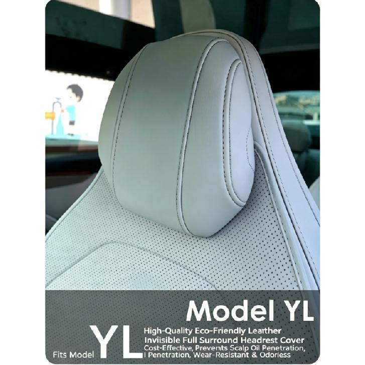 1set 2pcs Full Surround Invisible Headrest Seat Covers original interior leather color Custom Fit for Tesla Model YL