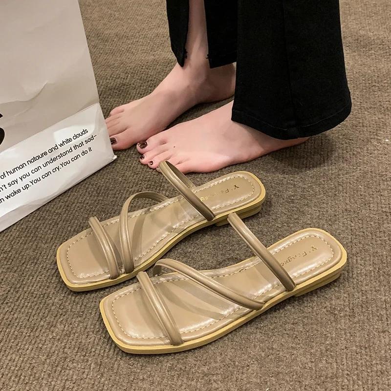 Мода 2024 года, французские тапочки, женские летние новые плоские тапочки One Word с Fairy Wind, пляжные тапочки Ins Tide