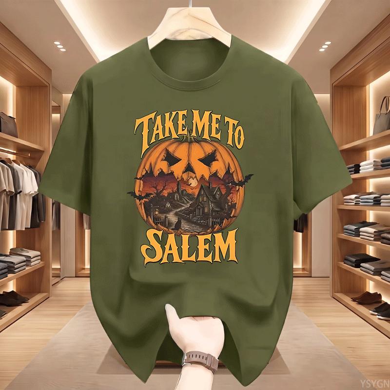 Vintage Halloween Take Me To Salem TShirt Unisex Witch T Shirt Design Cotton Short Sleeve Pumpkin Spooky Season Tees Clothes