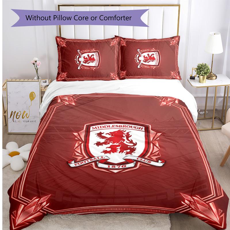 Middlesbrough FC Printed 3PCS Bedding Set Breathable Duvet Cover with Pillowcases Decorative Bed Linen for Bedroom Home