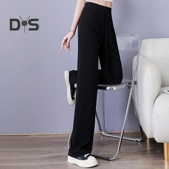 Женские повседневные брюки с эластичной резинкой на талии и регулируемым шнурком, однотонные длинные брюки из ледяного шелка, широкие драпированные брюки, уличная одежда