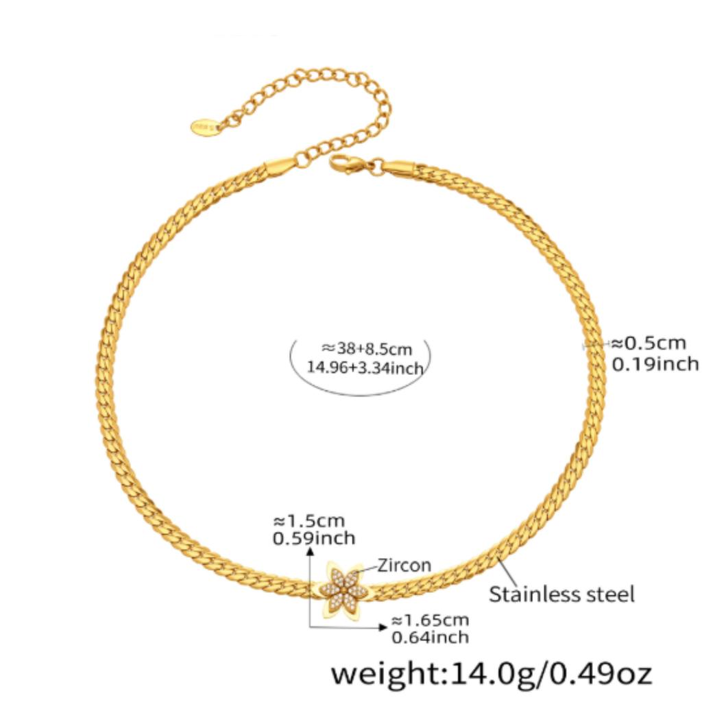 YF8481 Luxury Light Fashion 3D Flower Zircon Bracelet Necklace 18K Gold Plated Waterproof Stainless Steel Jewelry