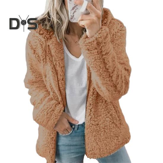 Женская зимняя короткая куртка из флиса Sherpa с капюшоном, кардиган на молнии, теплая повседневная однотонная плюшевая ветрозащитная куртка для осени и зимы