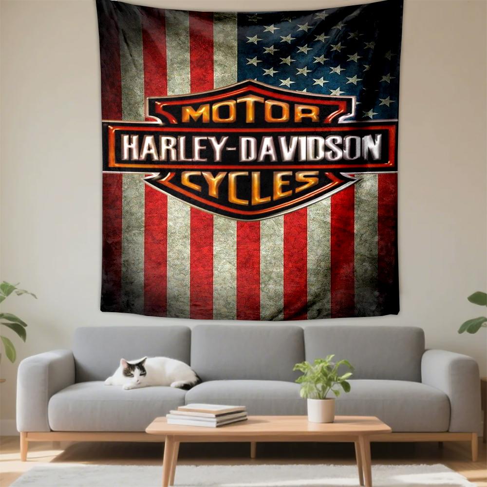 Гобелен Логотип Мотоциклов Harley Davidson Американский Флаг Винтажное Настенное Искусство для Байкера Мужской Комнаты