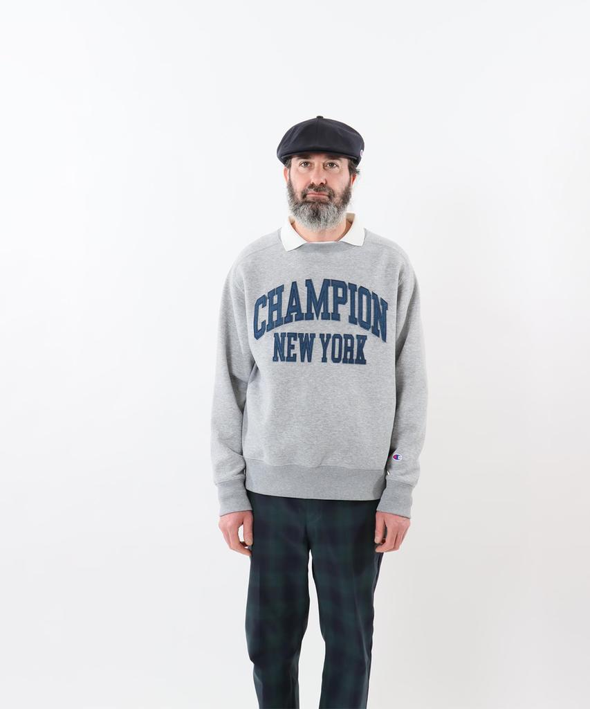 Long Round Antibacterial and Heat Graphic Logo TECH TERRY Crew Neck Oxford L [Champion] Sweatshirt, Sleeve, Neck, Deodorizing, Stretch, Retention,