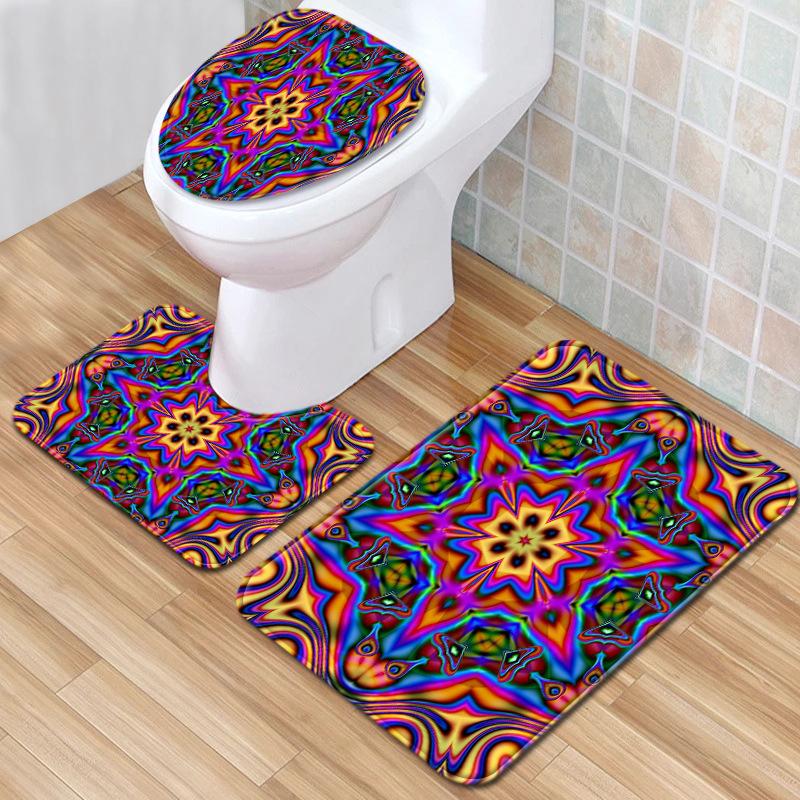 Cool Pattern Bathroom Floor Mat Toilet Three-Piece Set