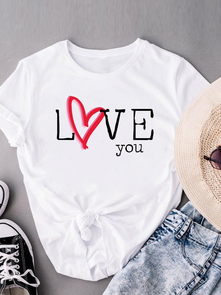 (Asian Size) Love Sweet Style Trend 90s Women Short Sleeve Fashion Print Lady Tee Top Clothing Casual Tshirt Female Graphic T-shirts