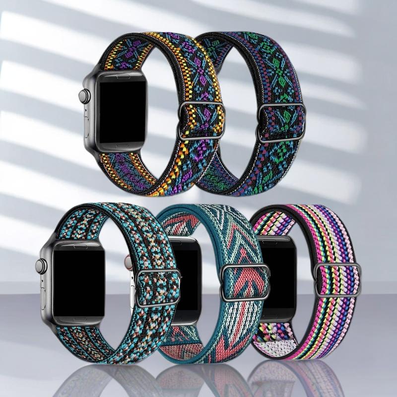 5 шт. Нейлоновые ремешки для Apple Watch 49 мм 45 мм 44 мм 40 мм 38 мм Для женщин и мужчин, Регулируемые, Для Apple Watch Series 11 10 Ultra 3 2