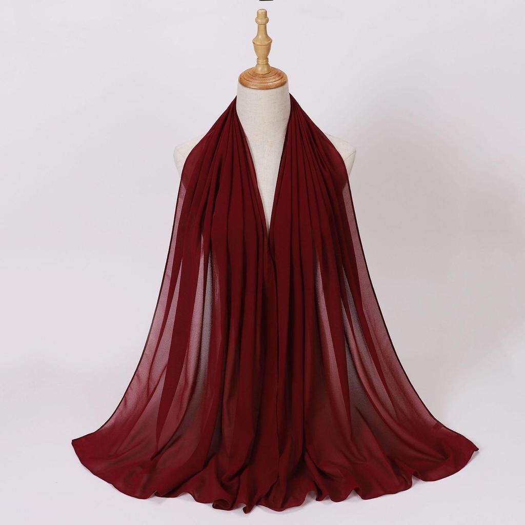 Этнический шифоновый хиджаб-шарф с жемчугом - Однотонный, Длинный стиль для Ближнего Востока и Африки