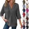 Women's Fashion Seven Sleeve Hooded Button V-Neck Casual Hooded Sweatshirt Top