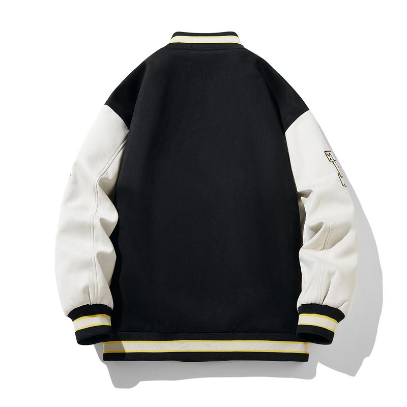Embroidered Suede Men Spring Baseball Jacket Casual Harajuku Style Fashion Coat Outerwear for Daily Wear Streetwear