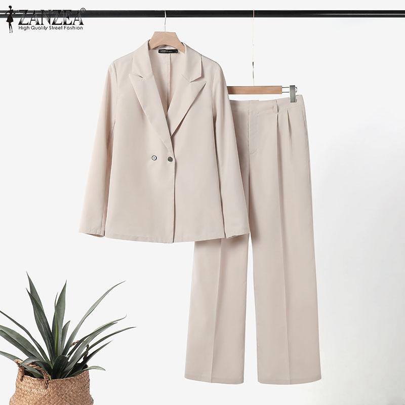 ZANZEA Женский кардиган, блузка и брюки, повседневный комплект из двух предметов