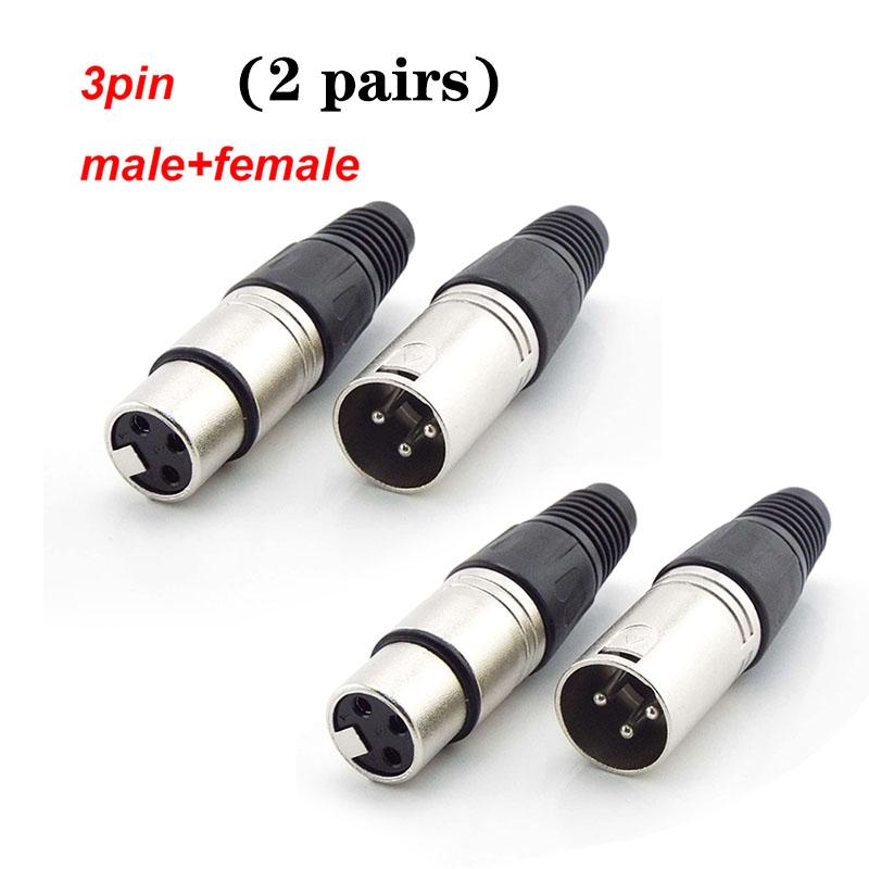 1pair 3 Pin 4 Pin XLR Audio Cable Connector MIC Male Plug / Female Jack Professional for Cable Microphone Wire Power Adapter