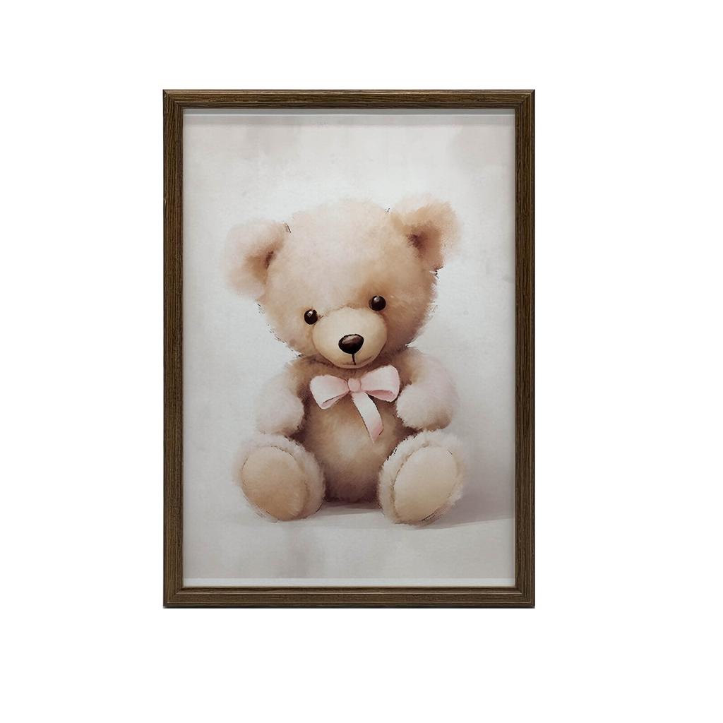 Мишка с розовым бантом Мишка с розовым бантом, 30X40 см, Алюминиевая рама черная, Матовая бумага 230 г/м2