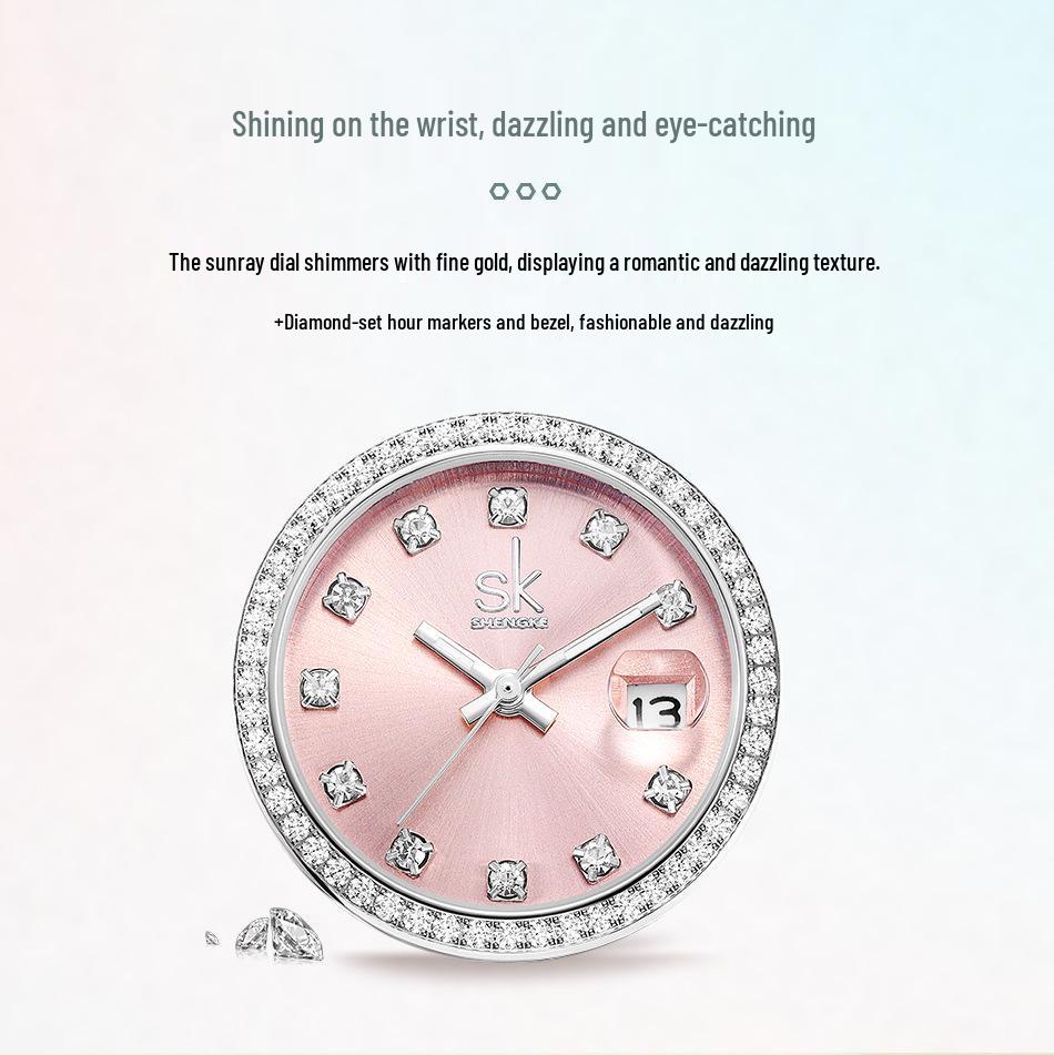 Элегантные женские водонепроницаемые часы с цирконом и кварцевым механизмом - Роскошный стиль для студентов