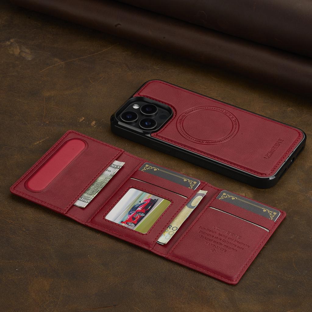 2-в-1 Съемный Магнитный Кожаный Чехол Для iPhone 16 17 Air 15 14 13 12 11 Pro XS Max XR 17E 16E 8 Plus SE Карманный Чехол Для Телефона