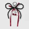 Cherry Ribbon Bowknot Bag Pendant Charm Sweet Keychain Elegant Beaded Keyring Simple Bag Hanging Decoration Accessories Gifts