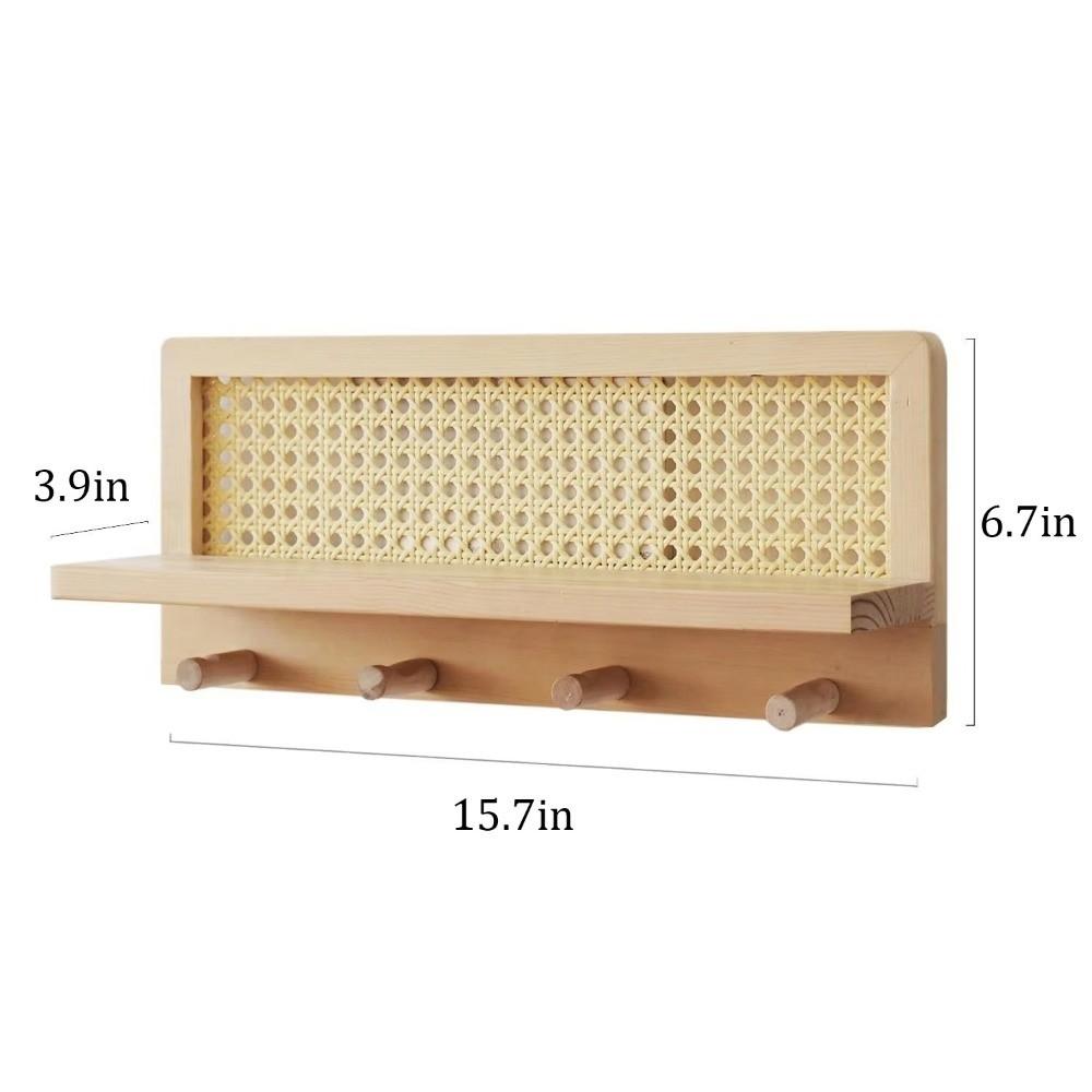 Solid Wood Woven Wall Key Hook Book Newspaper Organization Wall Mounted Magazine Storage Rack Space Saver Rattan Storage Rack