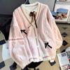 Sweet Bow Knitted Cardigans Y2k Aesthetic All Match Contrast Color Coats Fashion Single Breasted Women Kawaii JK Sweaters Jumper