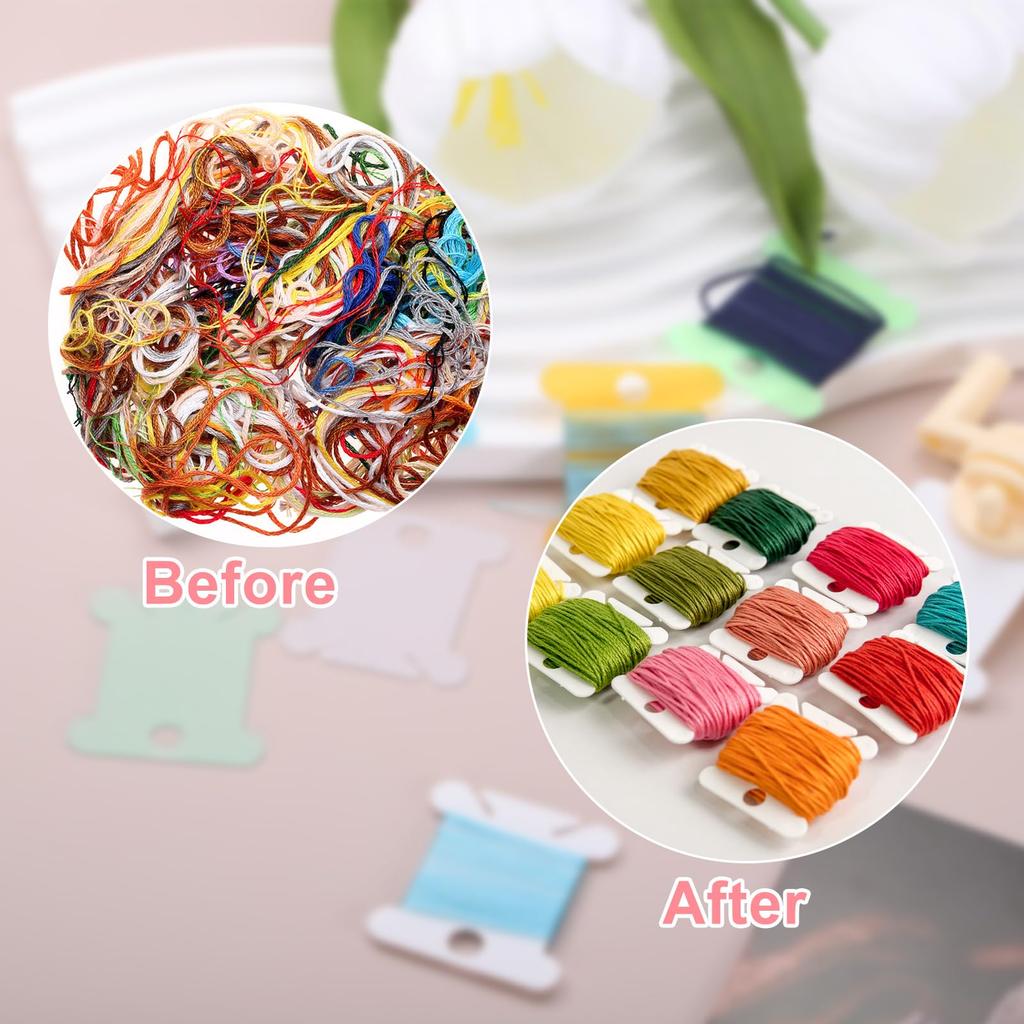 uxcell 360pcs Embroidery Thread Bobbins, Plastic Cross Stitch Thread Organizer Holder Card, Craft DIY Sewing Thread Organizer Tool Storage, White