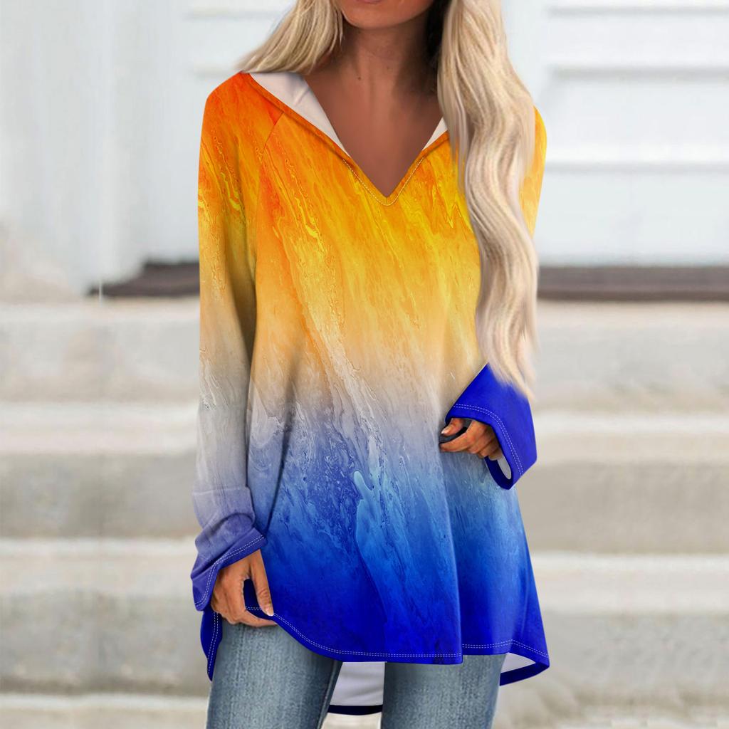 Women's V-neck Hooded Loose Long-sleeved Tops Casual Tops Home Leisure Pajamas Tops