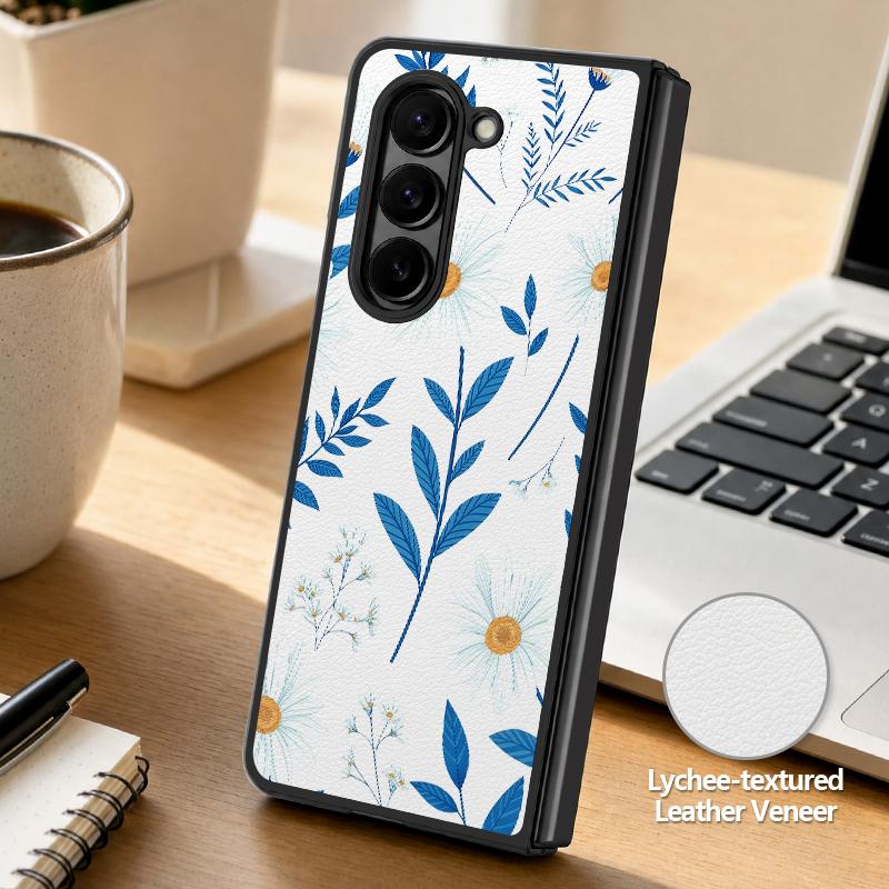 Ретро Листья Цветы Чехол Для Samsung Z Fold 8 Ultra 7 6 5 Роскошная Кожаная Наклейка Жесткий Складной Чехол Для Телефона Для Galaxy Z Fold8 Fold7 Fold6